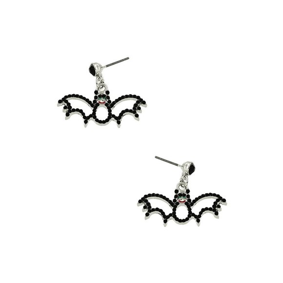 Halloween Flying Black Bat Earring / Black Bat Earring / Rhinestone Crystal - Picture 1 of 9
